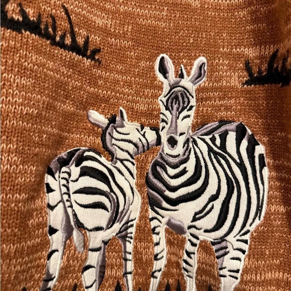Storybook Knits "Zebra Sunset” Tan/Black/White Cardigan Sweater Size 1X - Picture 2 of 7